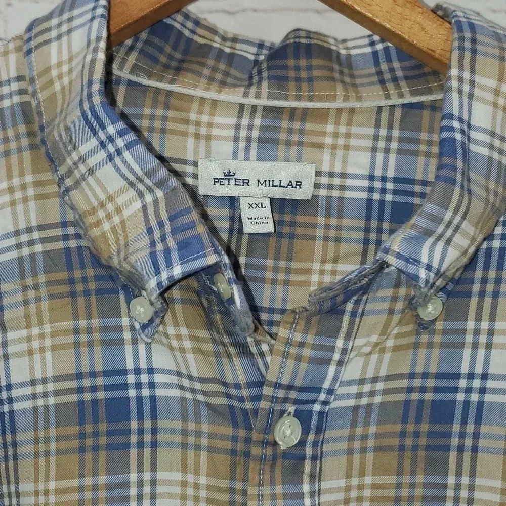 Peter Millar Crown Shirt Plaid Mount Pearl Men's Size XXL - Picture 3 of 12